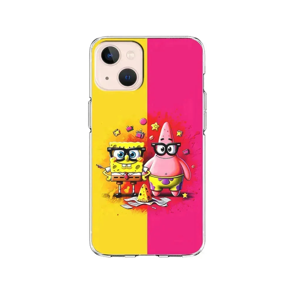 Spongebob and Patrick Yellow Pink iPhone 13 Mini Case-Clear Soft Case-Xtracase