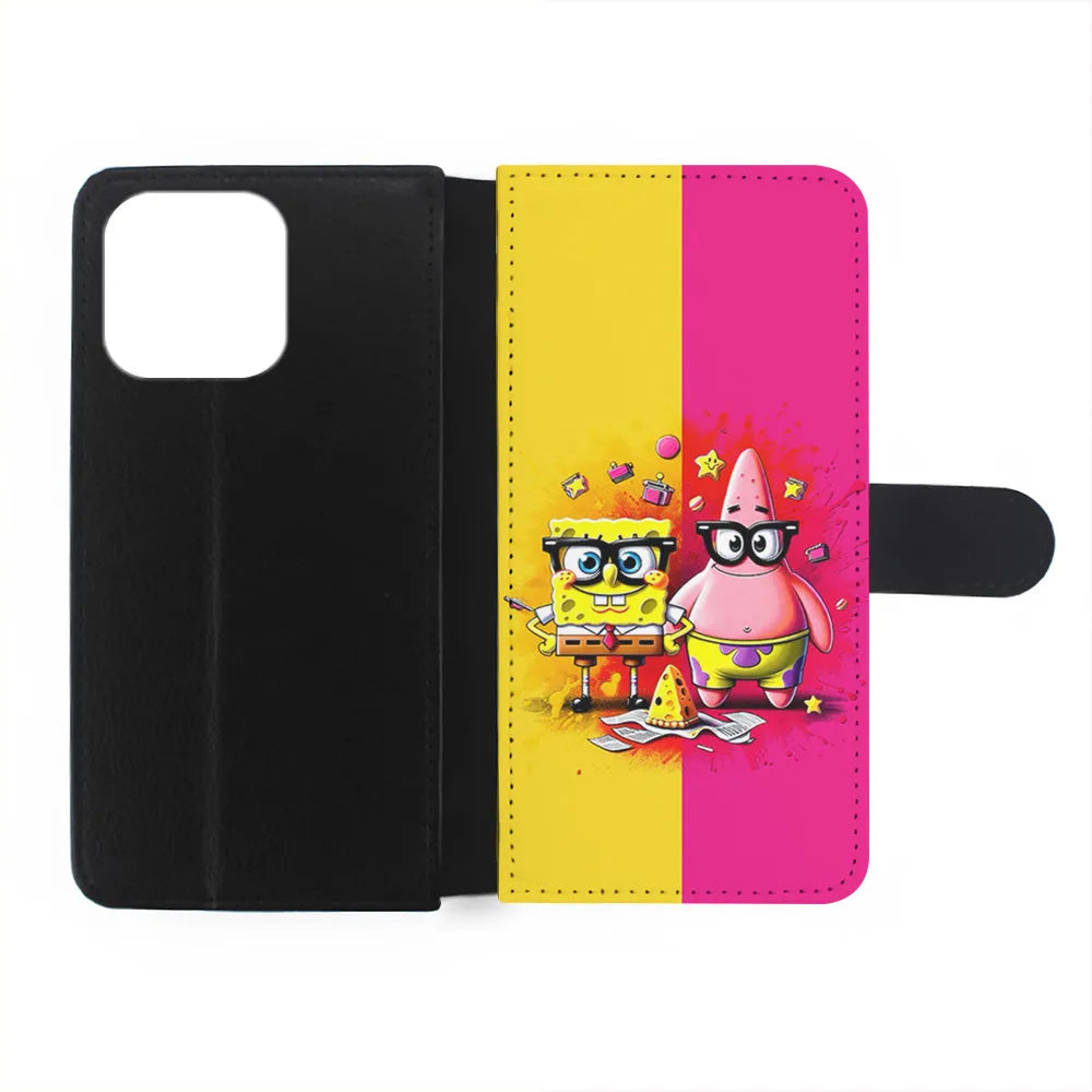 Spongebob and Patrick Yellow Pink iPhone 13 Pro Case-Flip Wallet Case-Xtracase