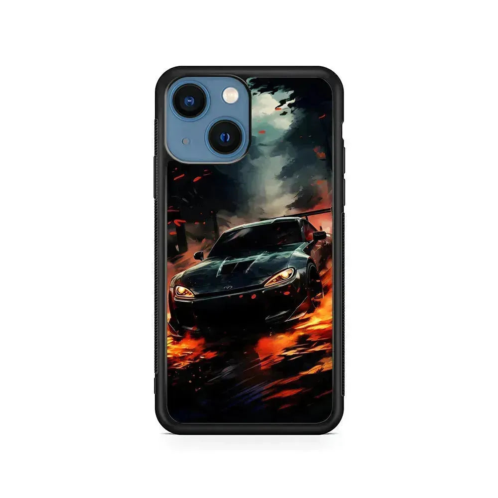 Sport Car Drift Smoke iPhone 13 Mini Case-Rubber / Black (2D Case)-Xtracase