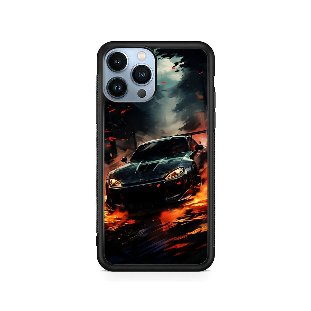 Sport Car Drift Smoke iPhone 13 Pro Case-Rubber / Black (2D Case)-Xtracase