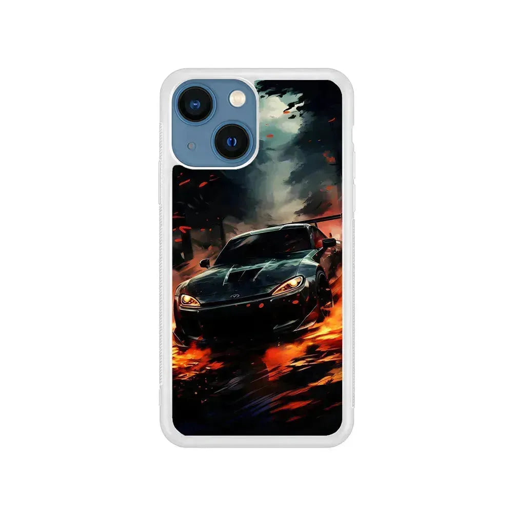 Sport Car Drift Smoke iPhone 13 Mini Case-Rubber / White (2D Case)-Xtracase