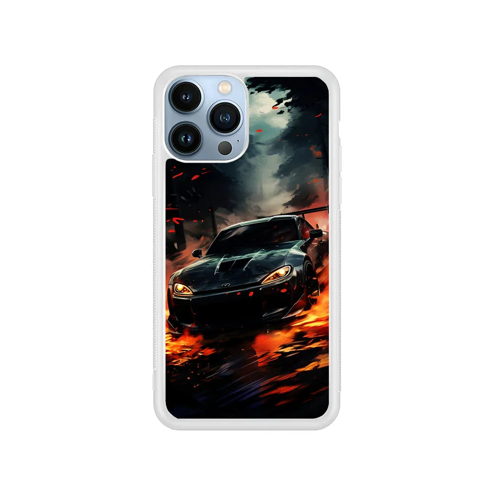 Sport Car Drift Smoke iPhone 13 Pro Case-Rubber / White (2D Case)-Xtracase