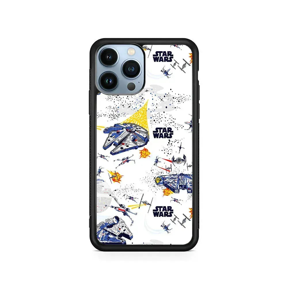 Star Wars Aircraft on Galaxy iPhone 15 Pro Max Case-Rubber / Black (2D Case)-Xtracase