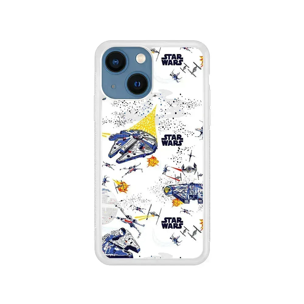 Star Wars Aircraft on Galaxy iPhone 13 Mini Case-Rubber / White (2D Case)-Xtracase
