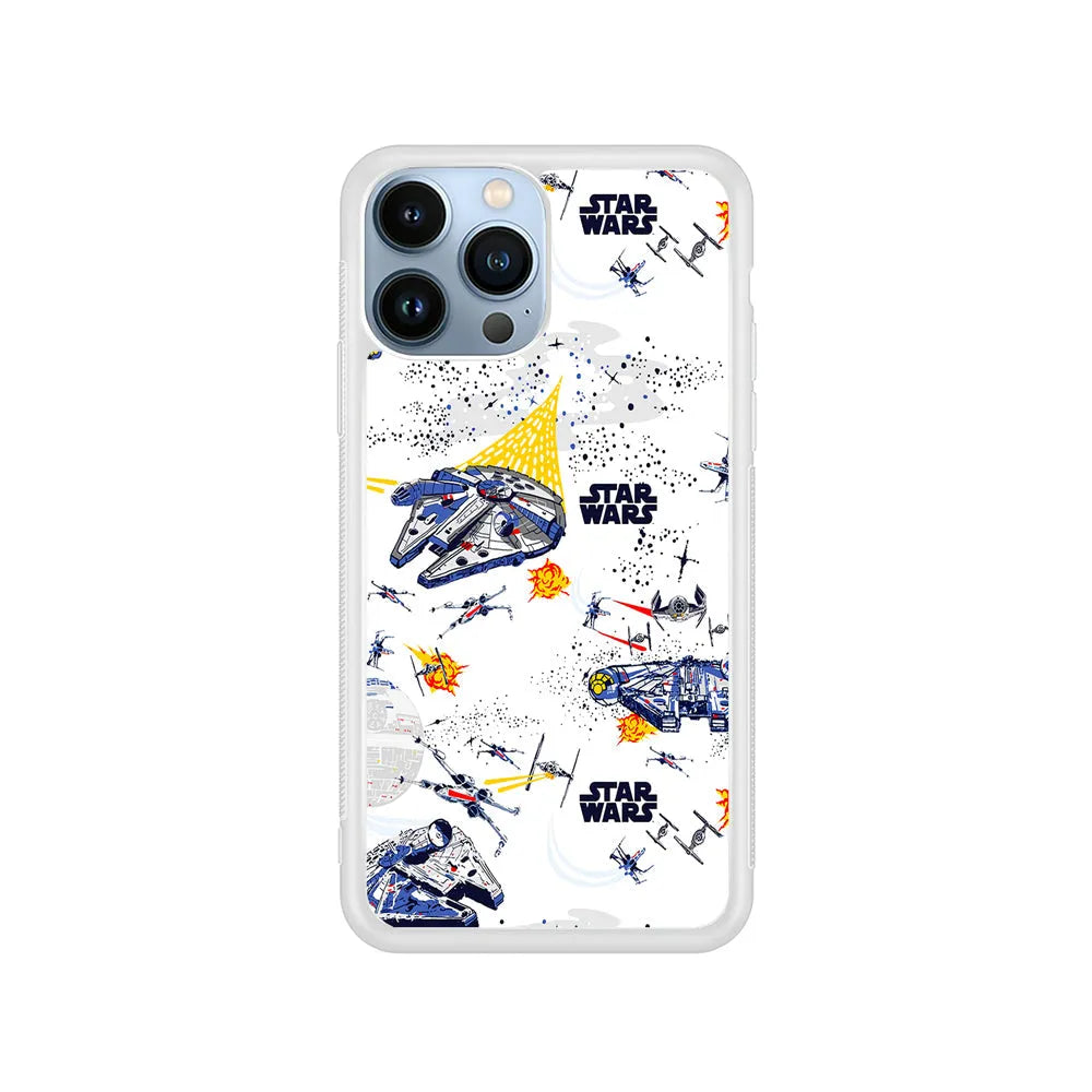 Star Wars Aircraft on Galaxy iPhone 13 Pro Case-Rubber / White (2D Case)-Xtracase