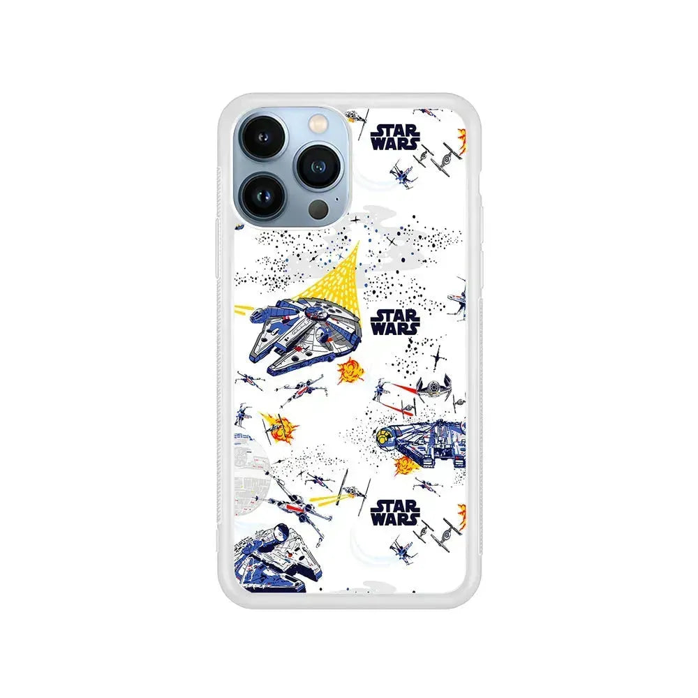 Star Wars Aircraft on Galaxy iPhone 15 Pro Max Case-Rubber / White (2D Case)-Xtracase