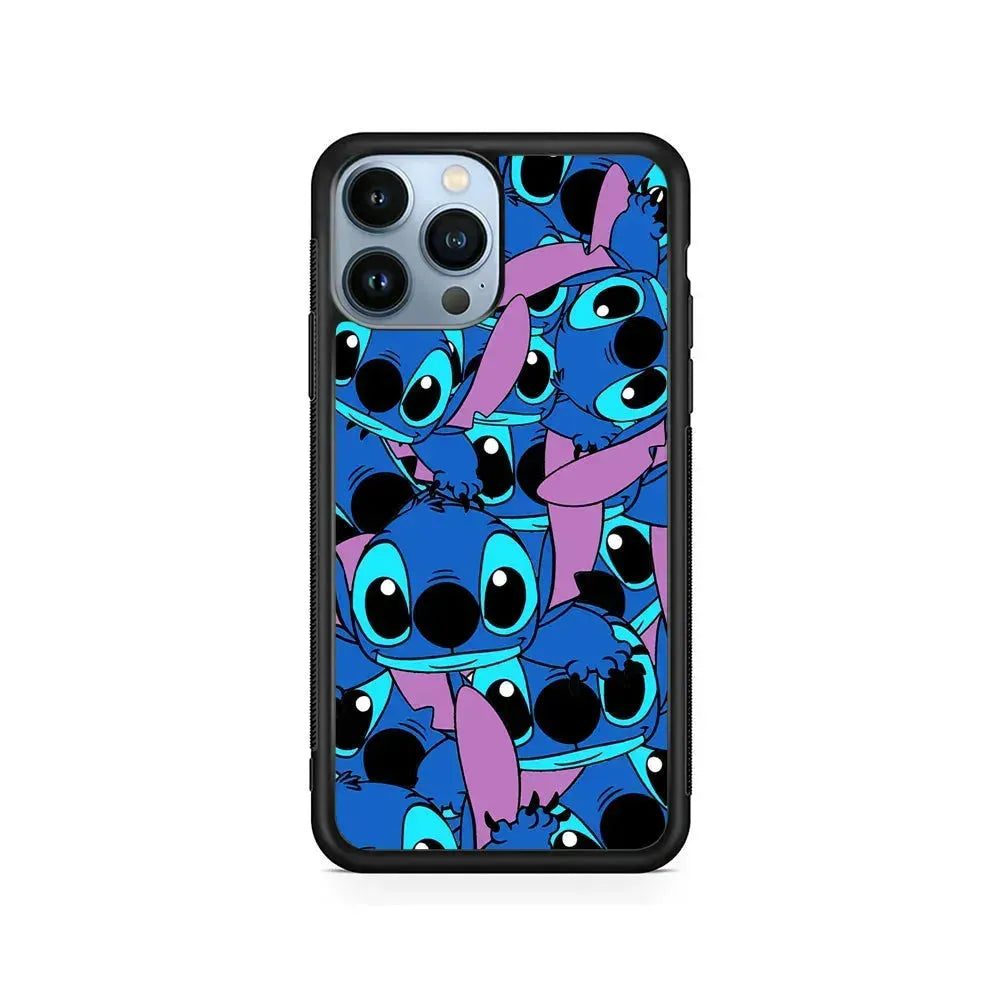 Stitch Blue Cute iPhone 15 Pro Max Case-Rubber / Black (2D Case)-Xtracase