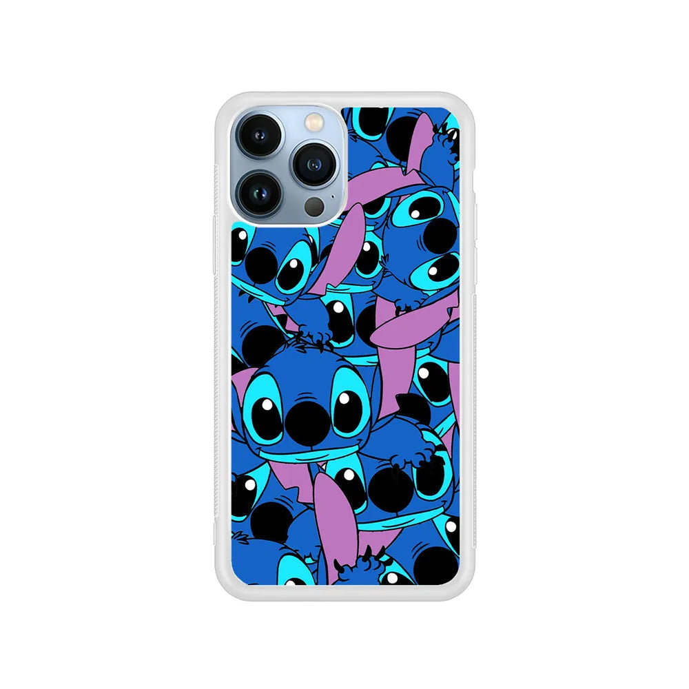 Stitch Blue Cute iPhone 13 Pro Case-Rubber / White (2D Case)-Xtracase