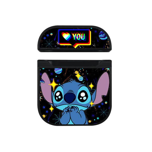 Stitch Galaxy Background Love You Hard Plastic Case Cover For Apple Airpods-Xtracase