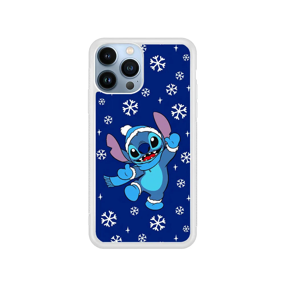 Stitch Navy Winter iPhone 13 Pro Case-Rubber / White (2D Case)-Xtracase