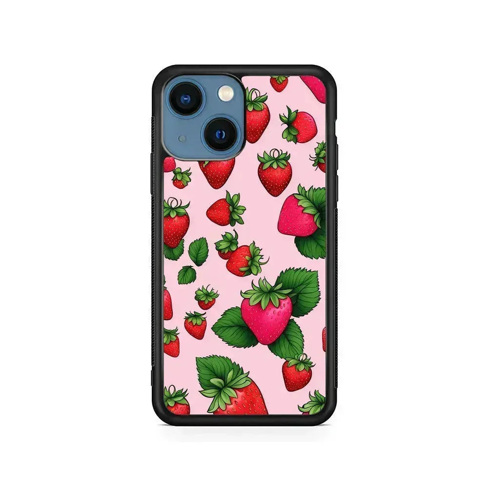 Strawberry Summer Fruit iPhone 13 Mini Case-Rubber / Black (2D Case)-Xtracase