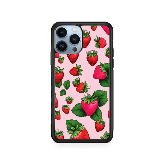 Strawberry Summer Fruit iPhone 13 Pro Max Case-Rubber / Black (2D Case)-Xtracase