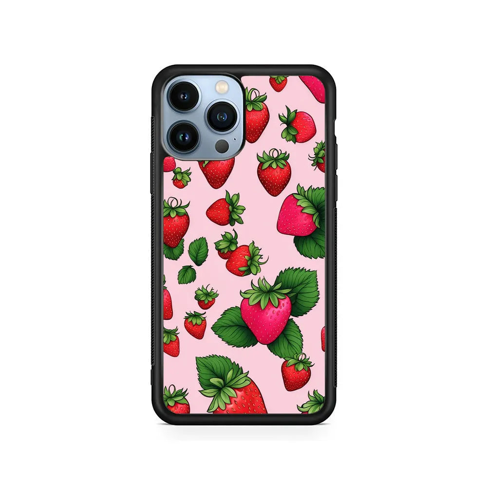 Strawberry Summer Fruit iPhone 13 Pro Case-Rubber / Black (2D Case)-Xtracase
