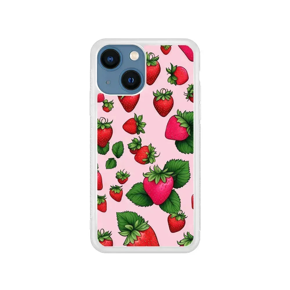 Strawberry Summer Fruit iPhone 13 Mini Case-Rubber / White (2D Case)-Xtracase