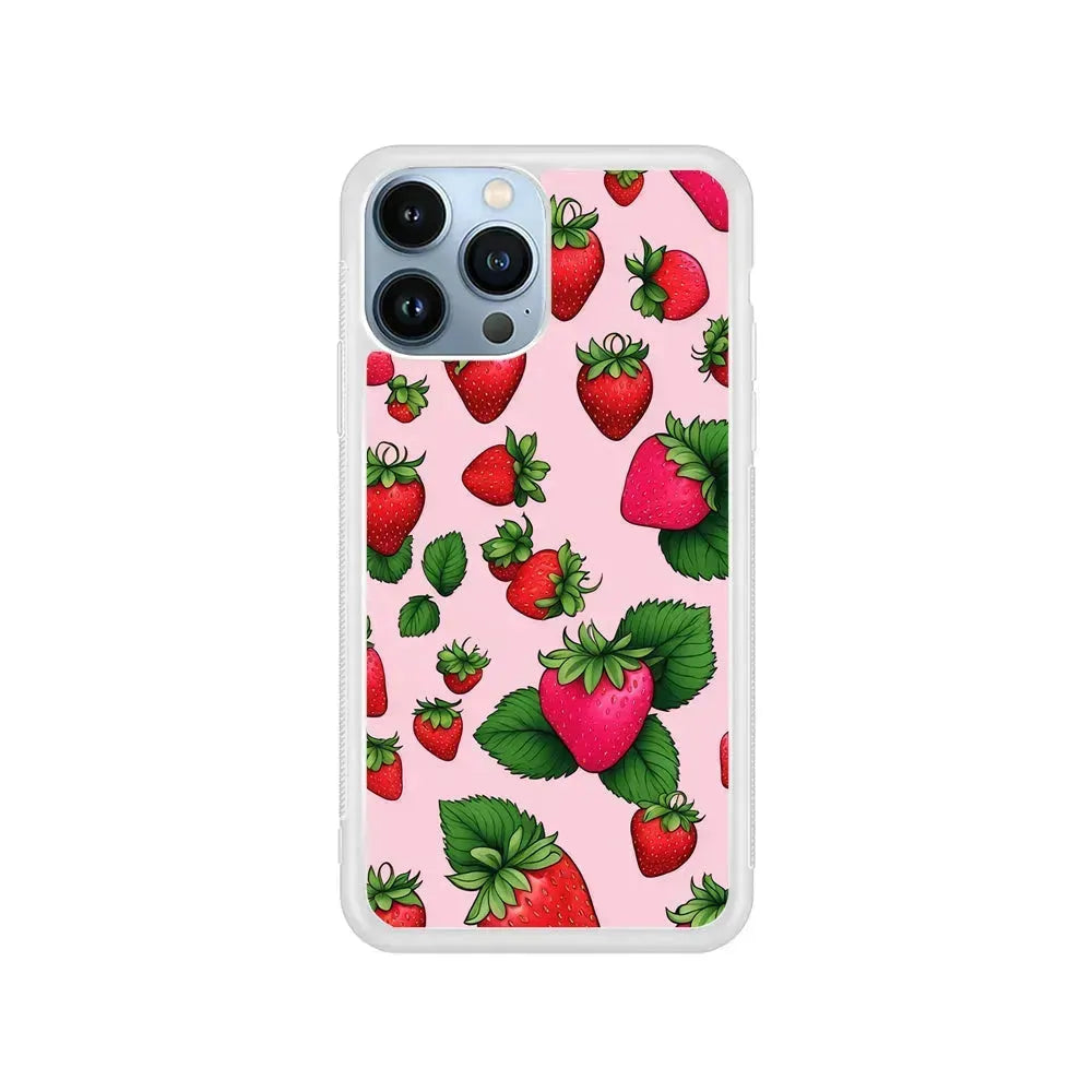 Strawberry Summer Fruit iPhone 15 Pro Max Case-Rubber / White (2D Case)-Xtracase