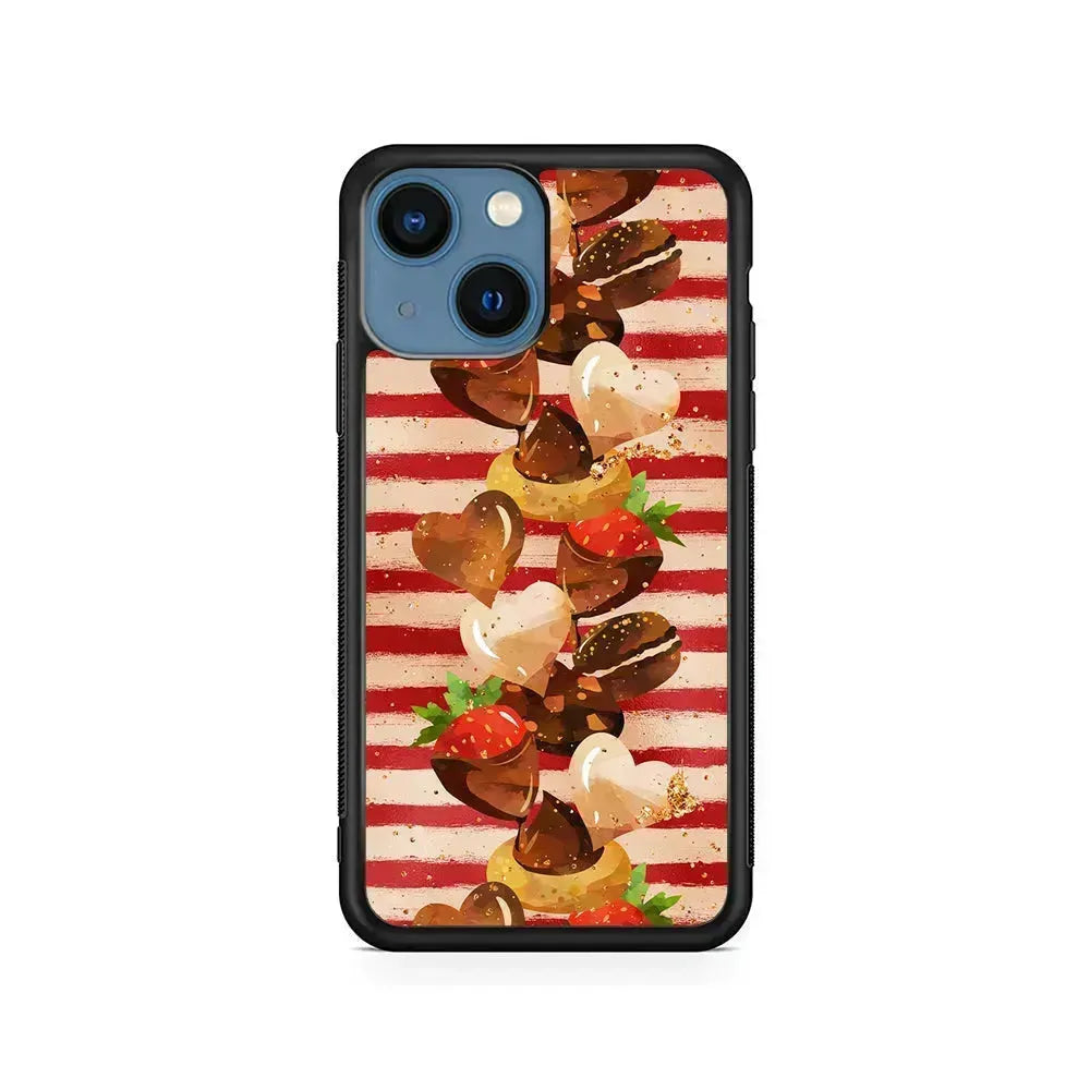 Strawberry in Chocolate and Cookie iPhone 13 Mini Case-Rubber / Black (2D Case)-Xtracase