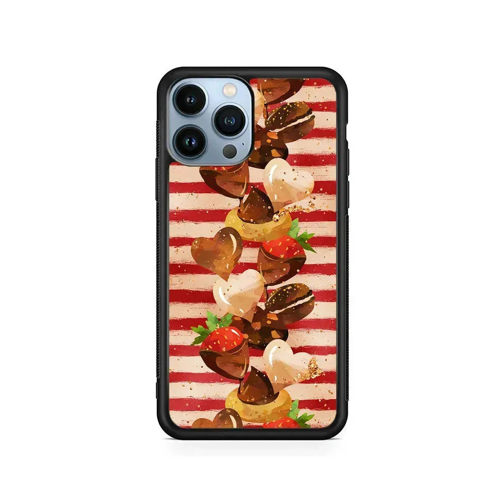 Strawberry in Chocolate and Cookie iPhone 15 Pro Max Case-Rubber / Black (2D Case)-Xtracase