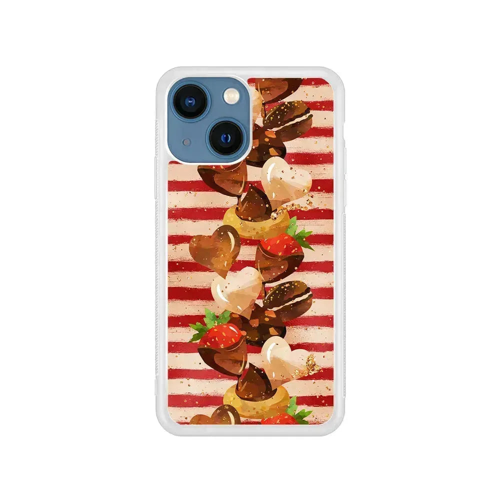 Strawberry in Chocolate and Cookie iPhone 13 Mini Case-Rubber / White (2D Case)-Xtracase
