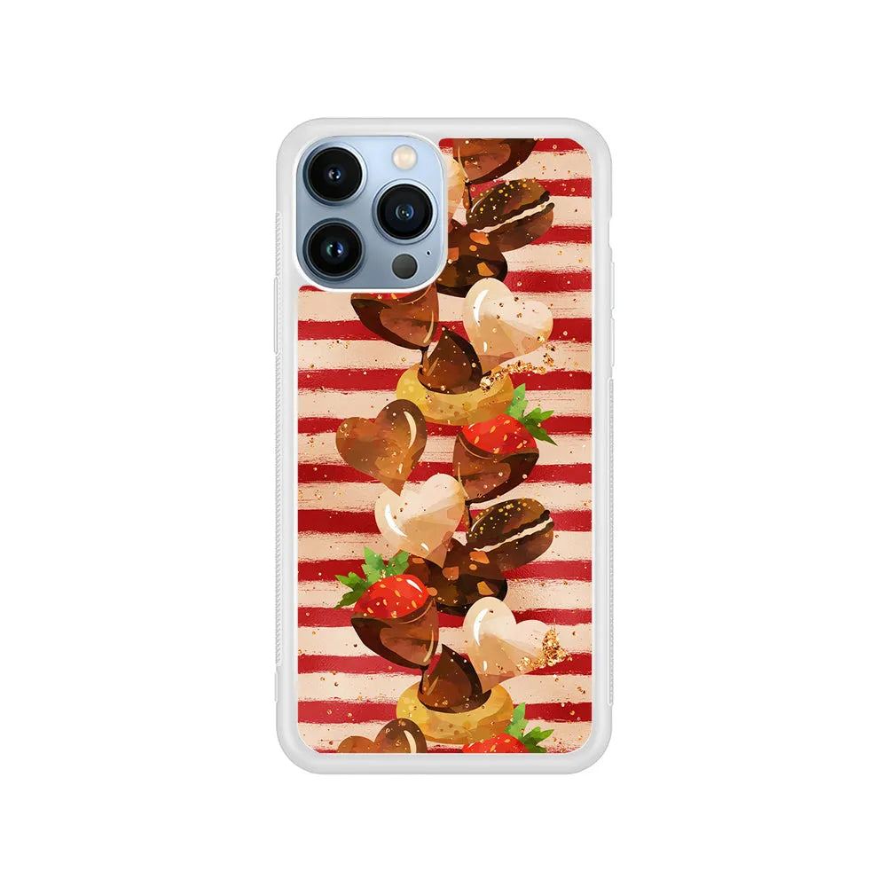 Strawberry in Chocolate and Cookie iPhone 13 Pro Max Case-Rubber / White (2D Case)-Xtracase