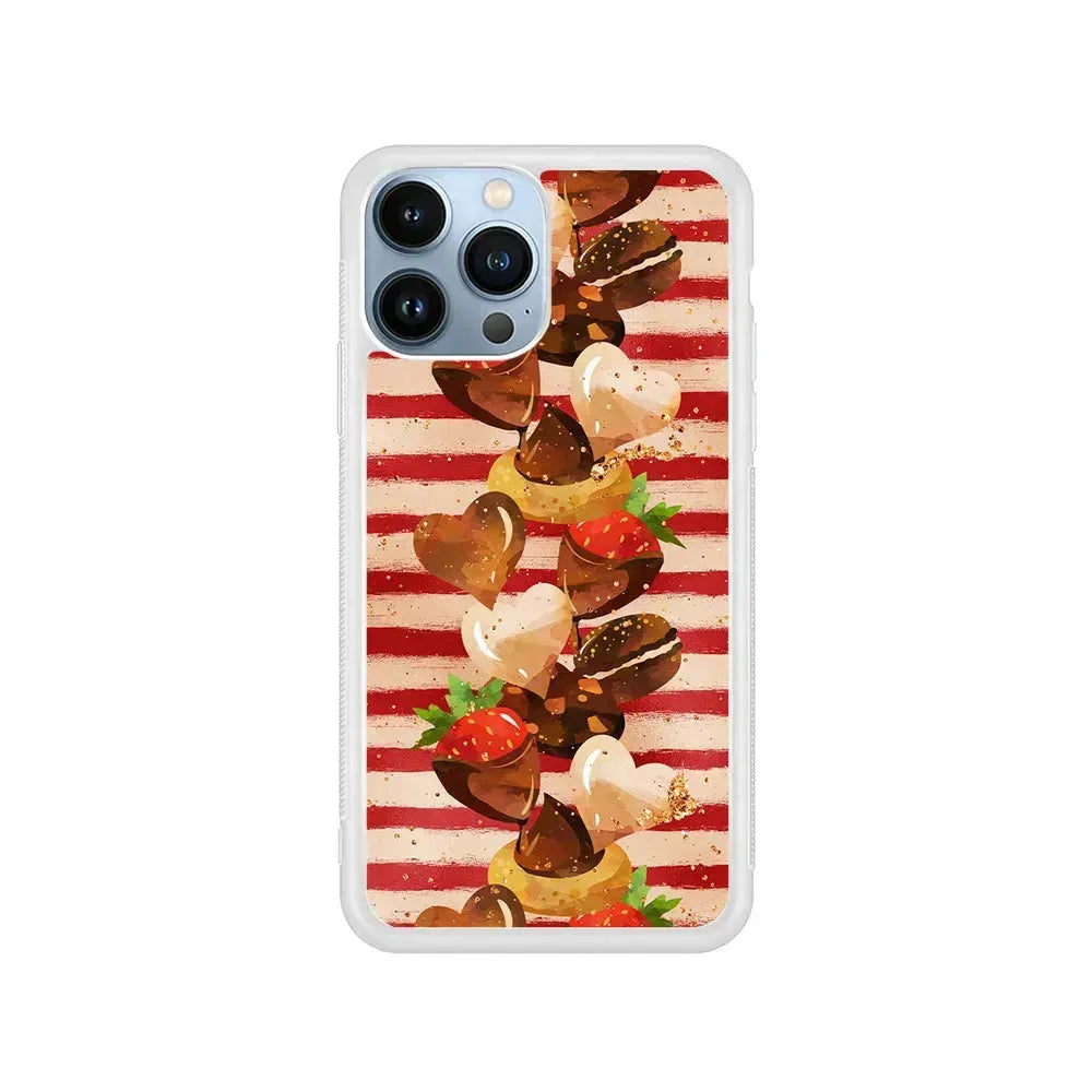 Strawberry in Chocolate and Cookie iPhone 15 Pro Max Case-Rubber / White (2D Case)-Xtracase
