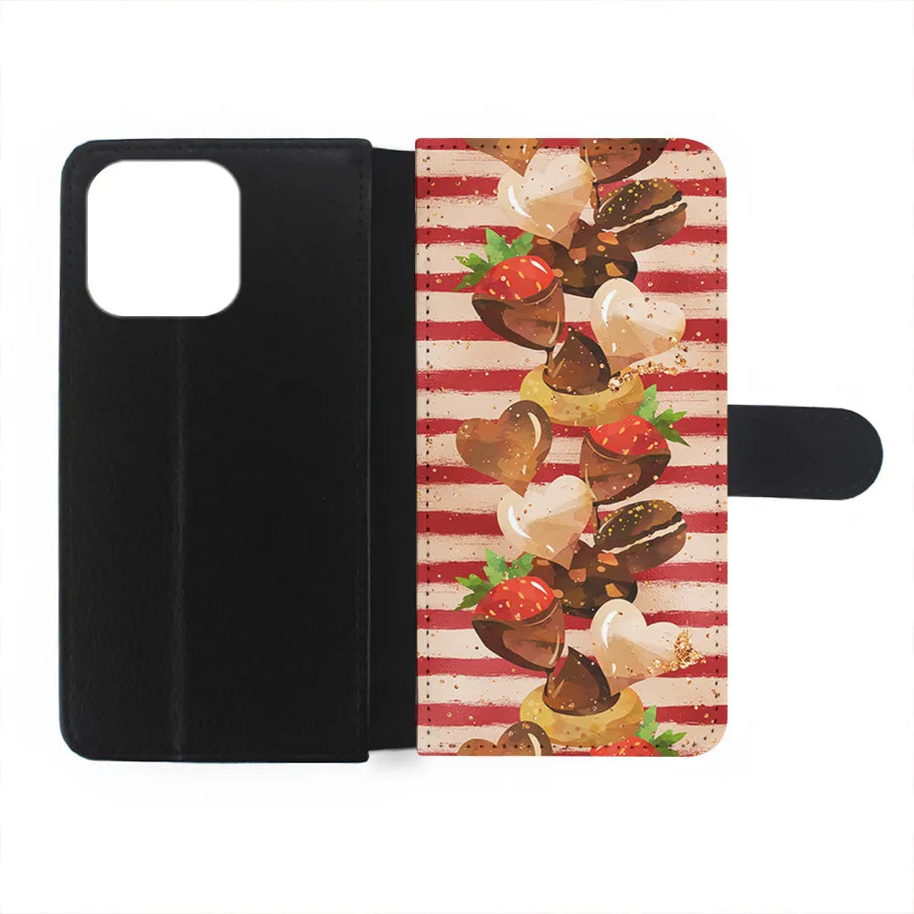 Strawberry in Chocolate and Cookie iPhone 13 Pro Case-Flip Wallet Case-Xtracase