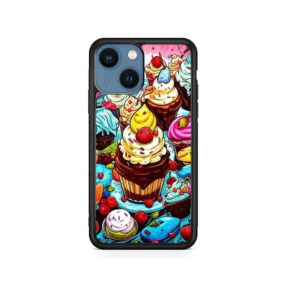 Sweet Desserts Food Doodle iPhone 13 Mini Case-Rubber / Black (2D Case)-Xtracase