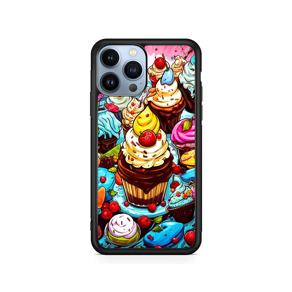 Sweet Desserts Food Doodle iPhone 13 Pro Max Case-Rubber / Black (2D Case)-Xtracase