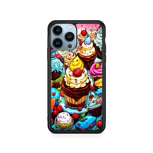 Sweet Desserts Food Doodle iPhone 13 Pro Max Case-Rubber / Black (2D Case)-Xtracase