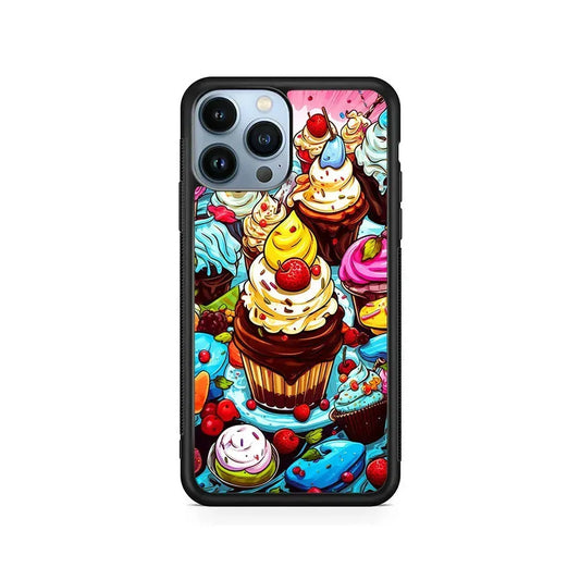 Sweet Desserts Food Doodle iPhone 15 Pro Max Case-Rubber / Black (2D Case)-Xtracase