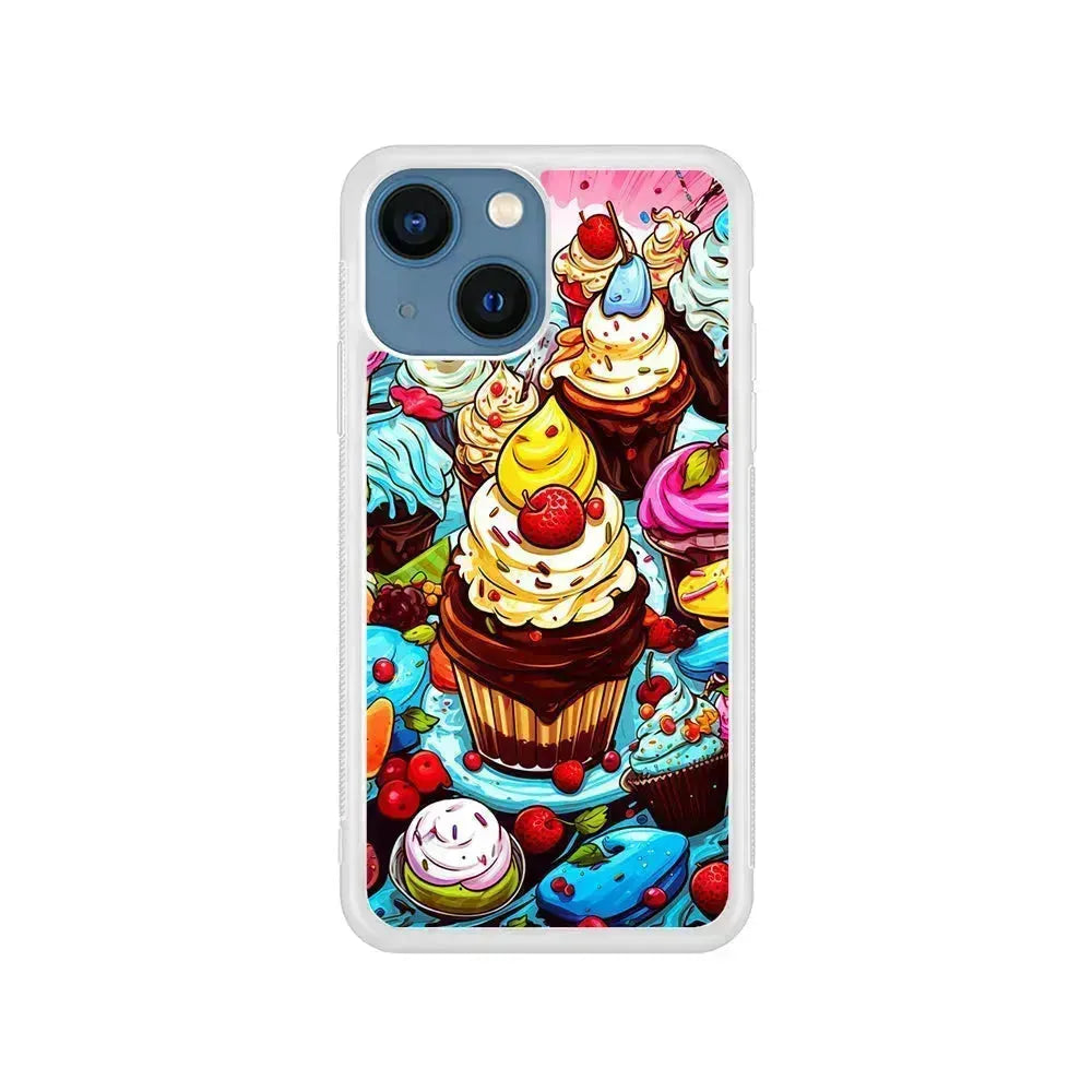 Sweet Desserts Food Doodle iPhone 13 Mini Case-Rubber / White (2D Case)-Xtracase