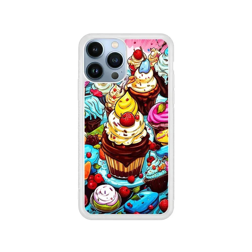 Sweet Desserts Food Doodle iPhone 15 Pro Max Case-Rubber / White (2D Case)-Xtracase