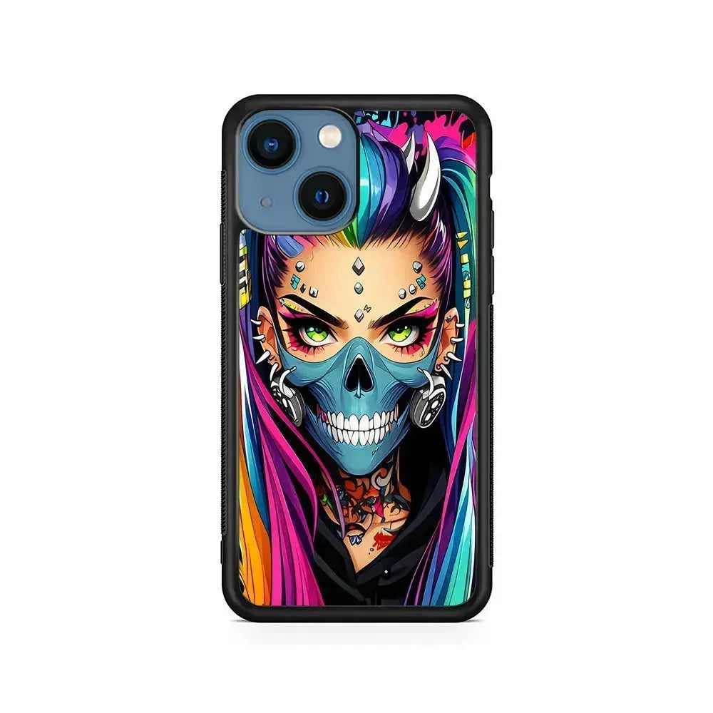 Tattooed Girl with Mask iPhone 13 Mini Case-Rubber / Black (2D Case)-Xtracase