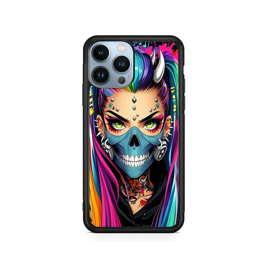 Tattooed Girl with Mask iPhone 15 Pro Max Case-Rubber / Black (2D Case)-Xtracase
