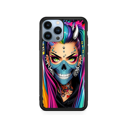 Tattooed Girl with Mask iPhone 13 Pro Case-Rubber / Black (2D Case)-Xtracase