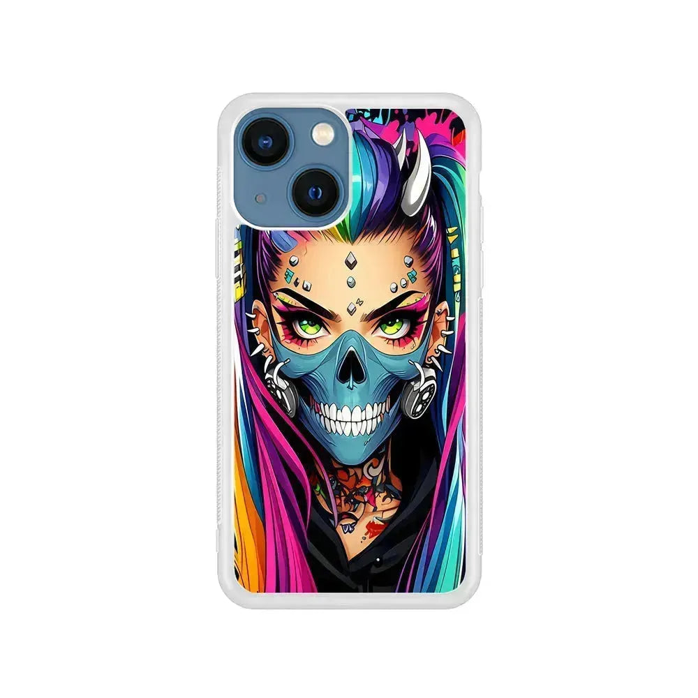 Tattooed Girl with Mask iPhone 13 Mini Case-Rubber / White (2D Case)-Xtracase