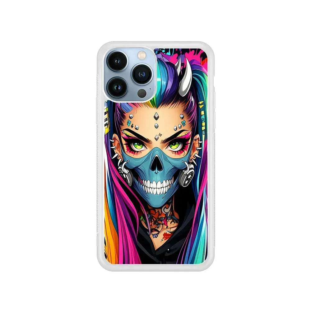 Tattooed Girl with Mask iPhone 15 Pro Max Case-Rubber / White (2D Case)-Xtracase