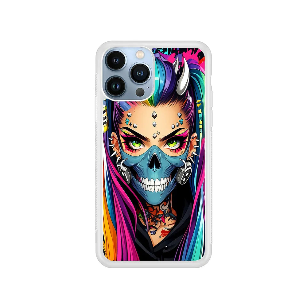 Tattooed Girl with Mask iPhone 13 Pro Case-Rubber / White (2D Case)-Xtracase