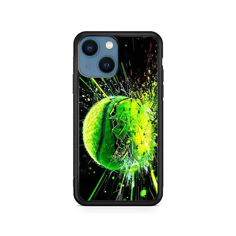 Tennis Ball Breaks Glass iPhone 13 Mini Case-Rubber / Black (2D Case)-Xtracase