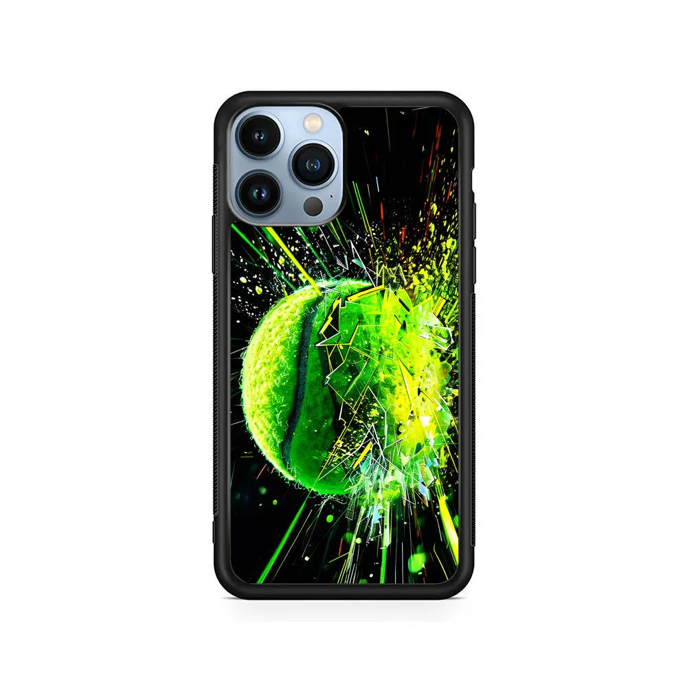 Tennis Ball Breaks Glass iPhone 13 Pro Max Case-Rubber / Black (2D Case)-Xtracase