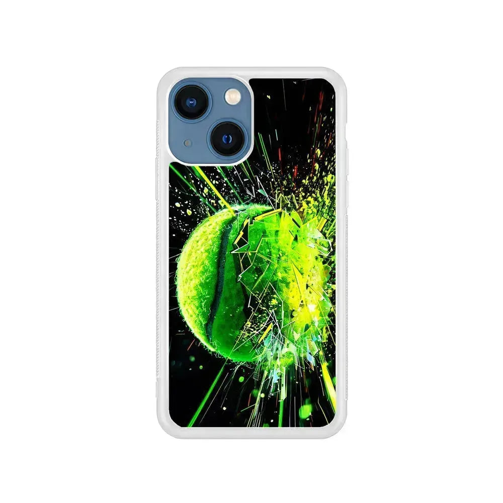 Tennis Ball Breaks Glass iPhone 13 Mini Case-Rubber / White (2D Case)-Xtracase