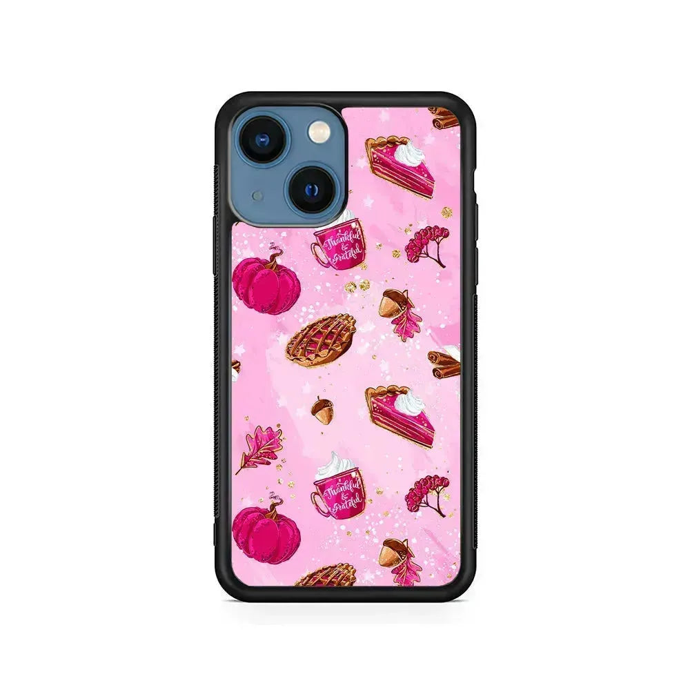 Thanksgiving Pink Aesthetic iPhone 13 Mini Case-Rubber / Black (2D Case)-Xtracase