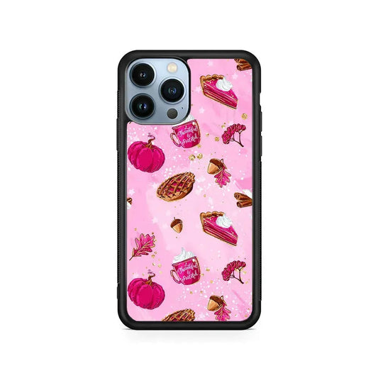 Thanksgiving Pink Aesthetic iPhone 15 Pro Max Case-Rubber / Black (2D Case)-Xtracase