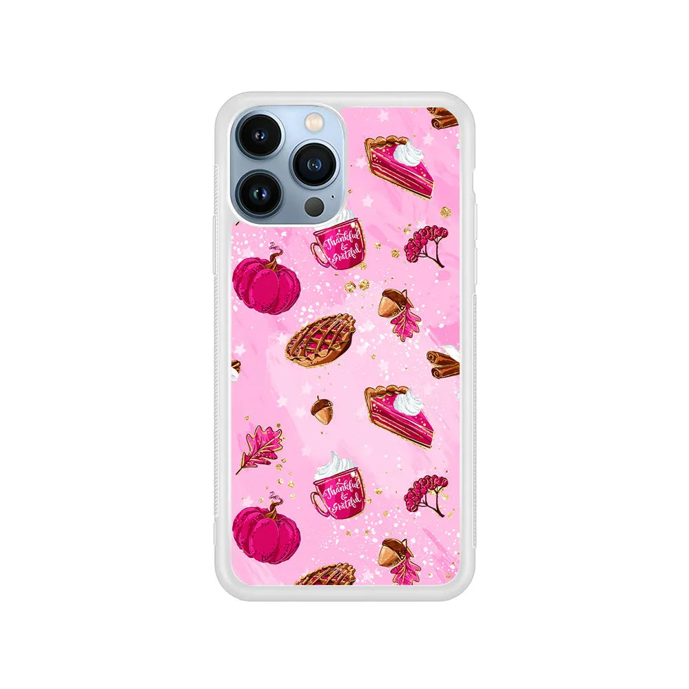 Thanksgiving Pink Aesthetic iPhone 13 Pro Max Case-Rubber / White (2D Case)-Xtracase