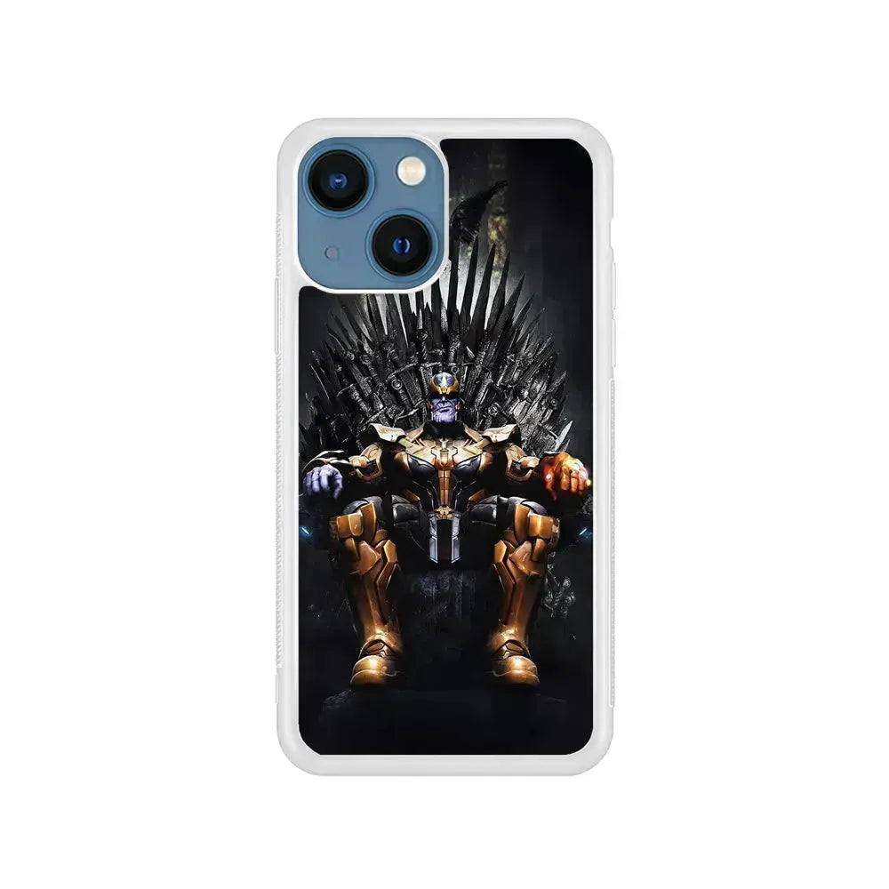 Thanos Sits On The Iron Throne iPhone 13 Mini Case-Rubber / White (2D Case)-Xtracase