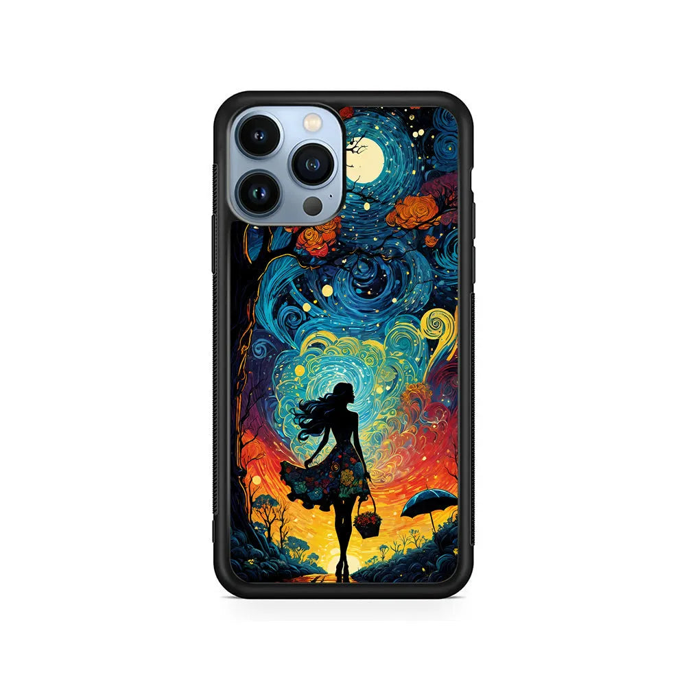 The Girl with The Moon iPhone 13 Pro Case-Rubber / Black (2D Case)-Xtracase