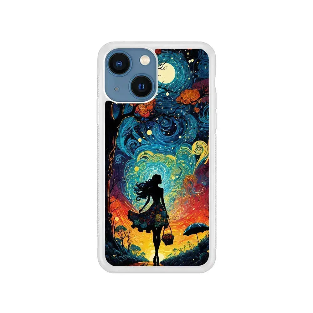 The Girl with The Moon iPhone 13 Mini Case-Rubber / White (2D Case)-Xtracase
