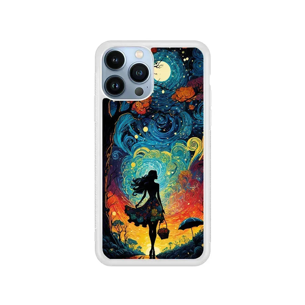 The Girl with The Moon iPhone 15 Pro Max Case-Rubber / White (2D Case)-Xtracase