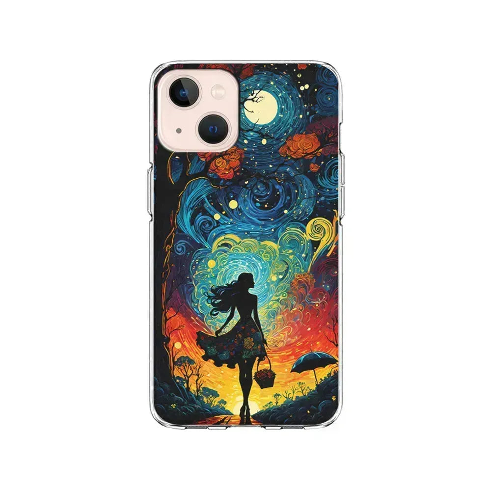 The Girl with The Moon iPhone 13 Mini Case-Clear Soft Case-Xtracase