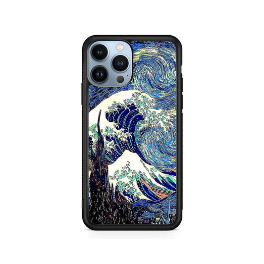 The Great Wave The Starry Night iPhone 13 Pro Case-Rubber / Black (2D Case)-Xtracase
