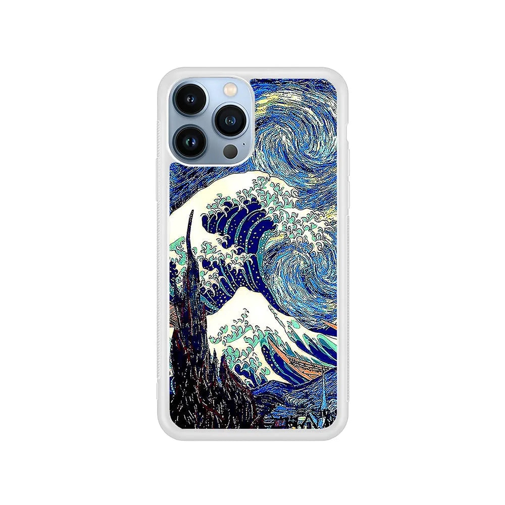 The Great Wave The Starry Night iPhone 13 Pro Case-Rubber / White (2D Case)-Xtracase